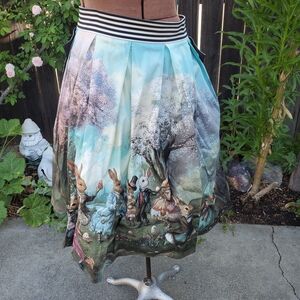 Kitten D'Amour Storybook Bunny Print Pleated Skirt - Light Blue